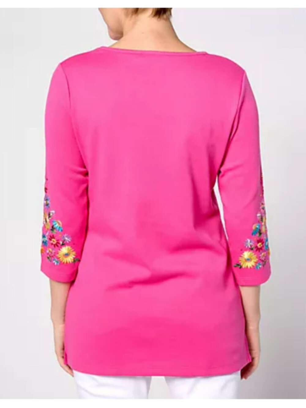 Quacker Factory Full Bloom & Bling embroidered 3/4 sleeve Tunic - Black - 2X EUC - Picture 9 of 9